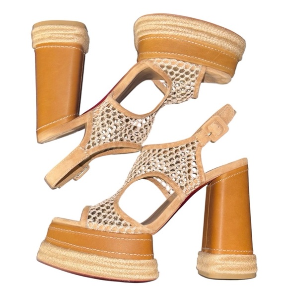 💰⬇️ CHRISTIAN LOUBOUTON Espadrille Platform Crochet Sandal 10 US/ 40 EU - Picture 3 of 14